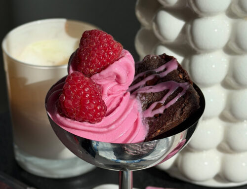 Raspberry Brownies with a Pink White Chocolate Ninja Creami Swirl